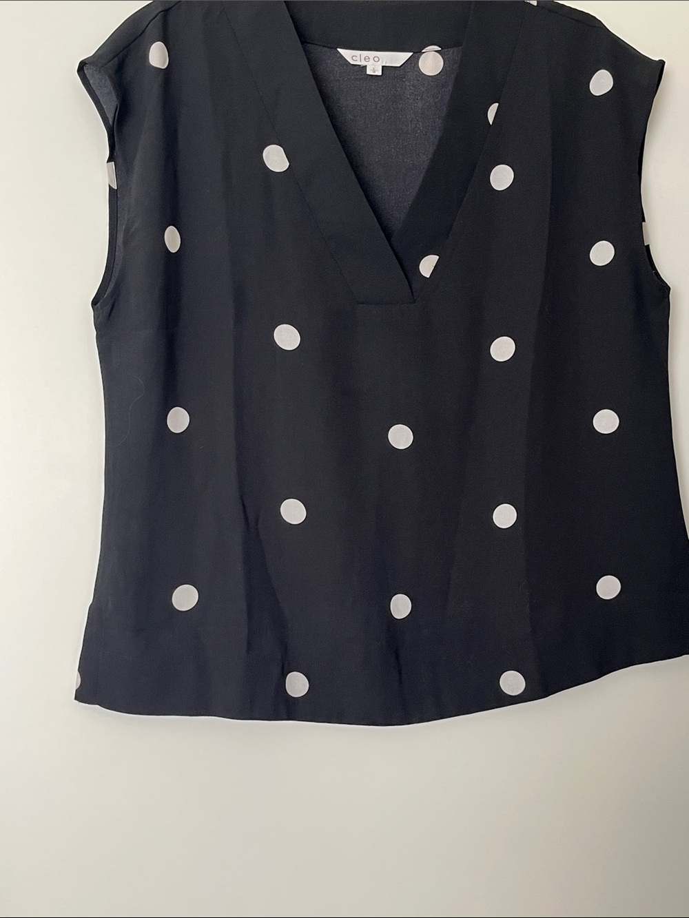 Cleo Black and White Polka Dot V-Neck Sleeveless Top